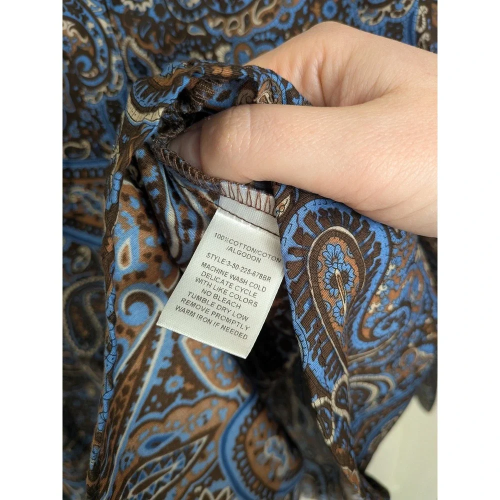 Roper Blue Brown Paisley Pearl Snap Western‎ Shirt 100% Cotton Size Large